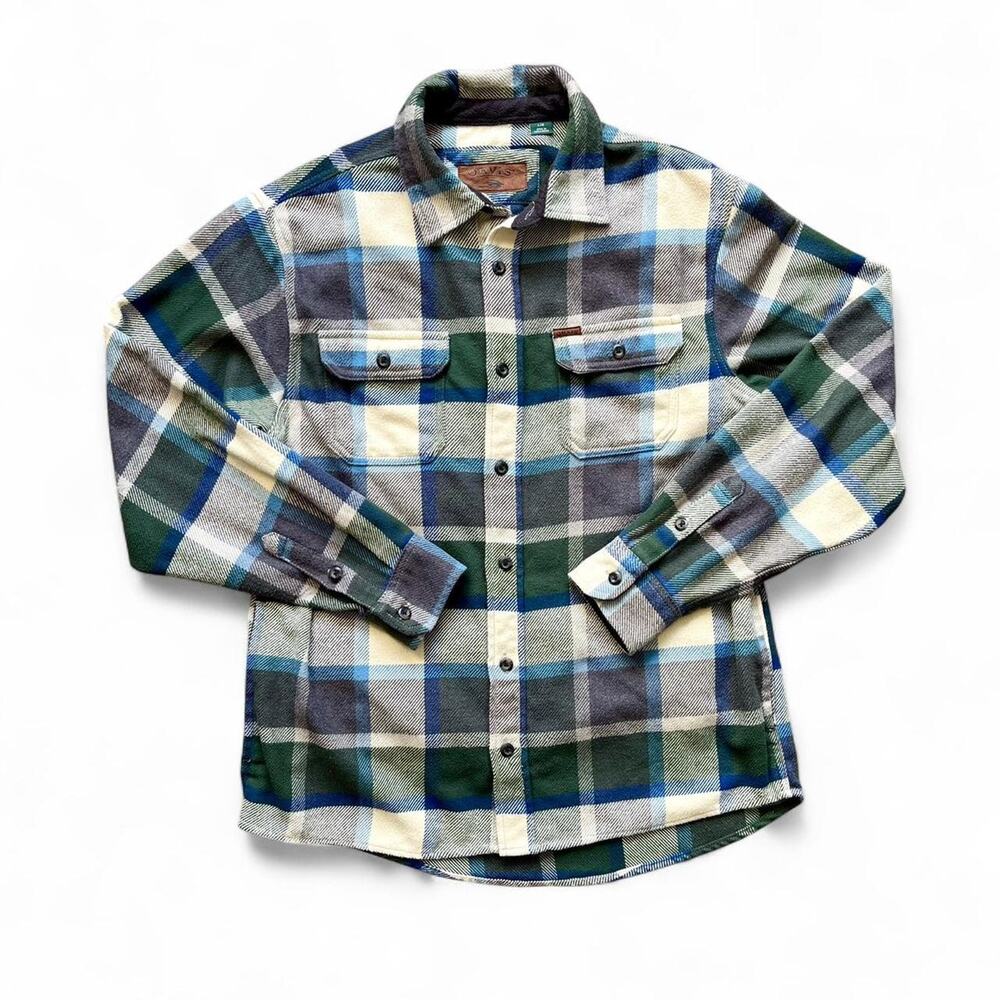Orvis Green & Blue Plaid Button Flannel Shacket Shirt Jacket Heavyweight Large